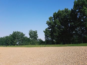 Scenic view of field against clear blue sky