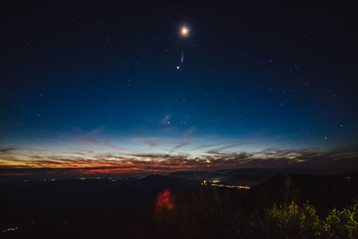 Scenic view of landscape against sky at night