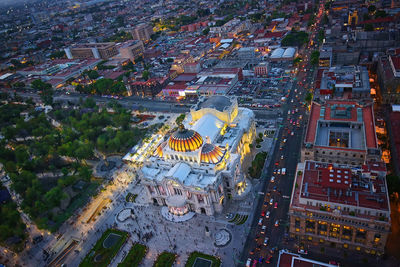 High angle view of buildings in city