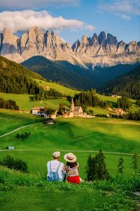 Rear view of couple looking at mountain