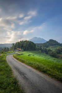 Road amidst field against sky