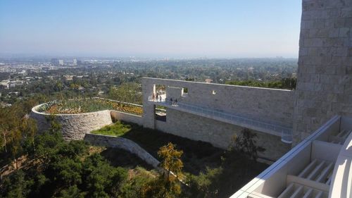 High angle view of cityscape against clear sky