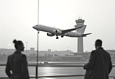 Rear view of man standing against sky