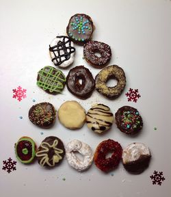 High angle view of cookies in plate