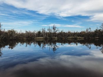 Scenic view of lake against sky