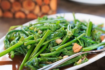 Close-up of salad in plate on table