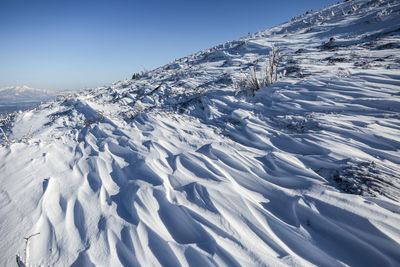 Scenic view of snowcapped mountains against sky