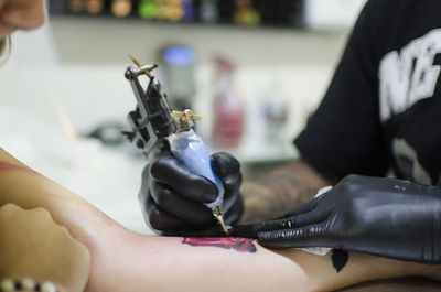 Close-up of hands working
