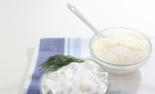 Close-up of ice cream in bowl on table