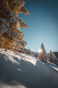 Snow covered mountain against clear sky