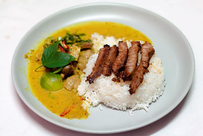 High angle view of food in plate