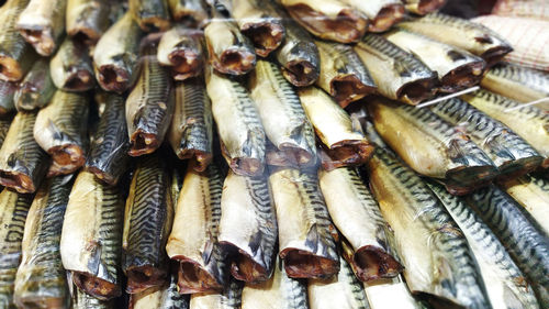 High angle view of fish for sale at market stall