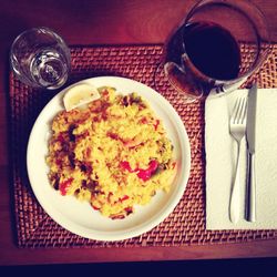 High angle view of food in plate