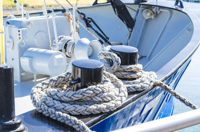 Close-up of rope tied in boat