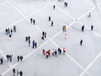 High angle view of people in winter