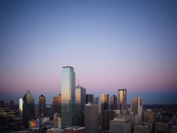 City skyline at sunset