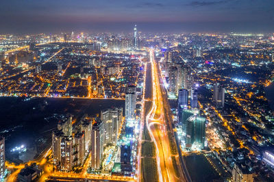 Illuminated cityscape at night