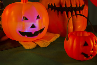 Close-up of pumpkin on pumpkins during halloween