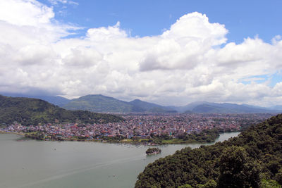 High angle view of city against sky