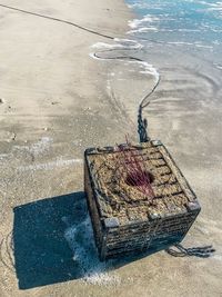 High angle view of old fire hydrant at beach