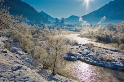 Scenic view of snowcapped mountains against sky