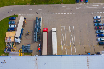 Aerial view of goods warehouse. logistics center in industrial city zone from above. aerial view of 