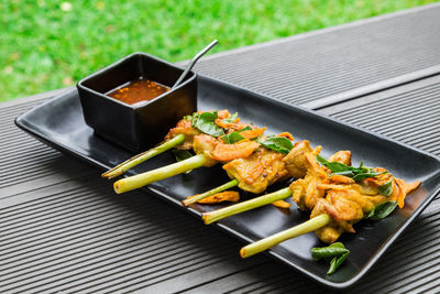 High angle view of food on table