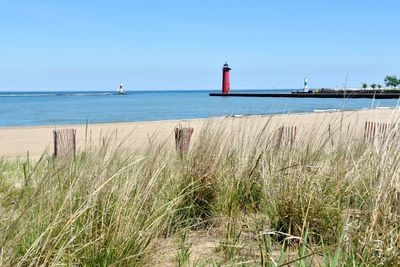 Scenic view of sea against clear sky