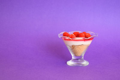 Close-up of dessert on a purple background