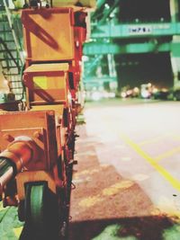 Close-up of railroad track in city