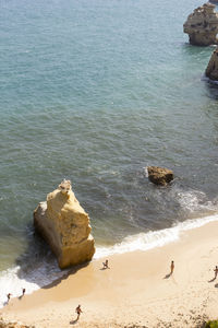 High angle view of rocks on beach
