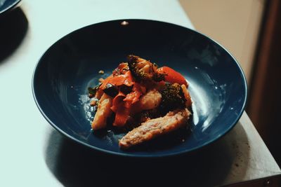 High angle view of food in bowl on table