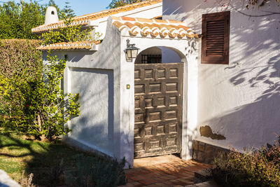 Closed door of building