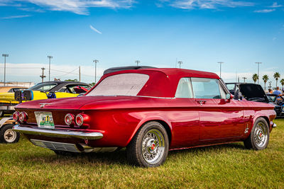 Vintage car against blue sky