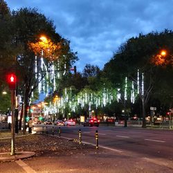 View of city lit up at night