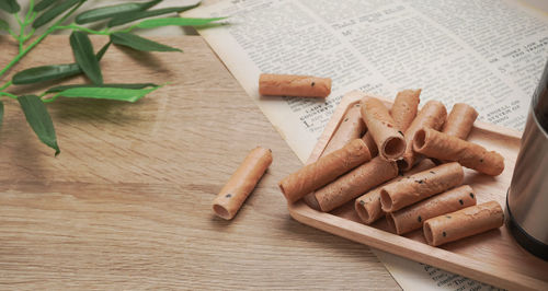 High angle view of pencil on table