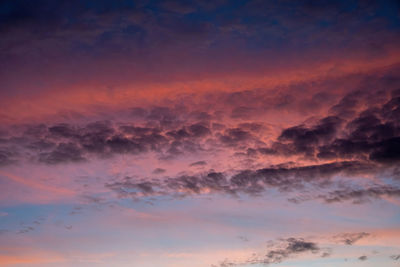 Low angle view of clouds in sky during sunset