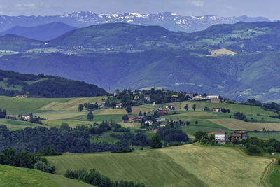 Scenic view of landscape and mountains