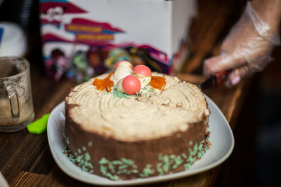 Close-up of cake on table