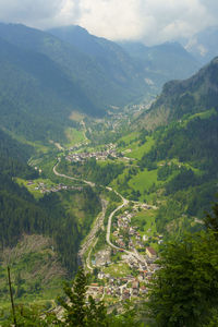 High angle view of trees and mountains