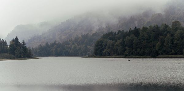 Scenic view of lake with mountains in background