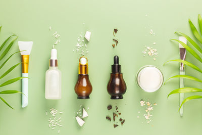 High angle view of beauty products on table