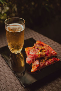 Close-up of food served on table