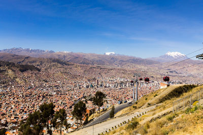 High angle view of cityscape against sky