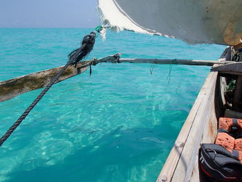 Cropped image of boat in sea