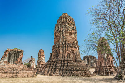 Low angle view of temple against clear blue sky