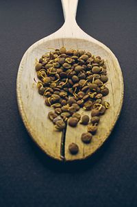 High angle view of coffee beans on table