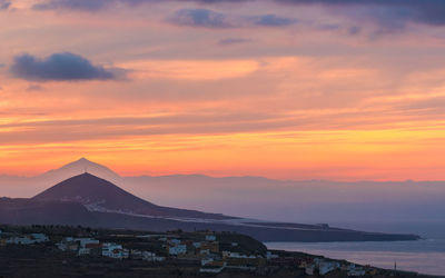 Scenic view of sea against orange sky