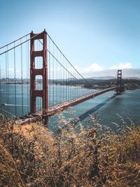 View of suspension bridge against sky