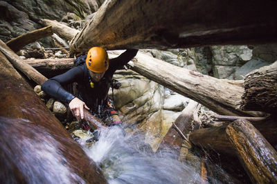 Water flowing through rocks in river